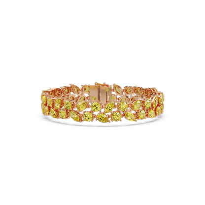 Three-row round, marquise and pear citrine yellow colorstone tennis bracelet in rose gold