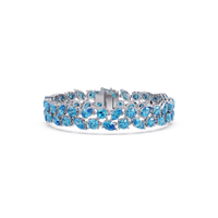 Three-row round, marquise and pear aquamarine blue colorstone tennis bracelet in white gold
