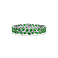 Three-row round, marquise and pear emerald green colorstone tennis bracelet in white gold