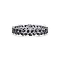 Three-row round, marquise and pear onyx colorstone tennis bracelet in white gold