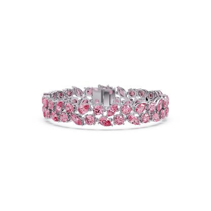 Three-row round, marquise and pear tourmaline pink colorstone tennis bracelet in white gold
