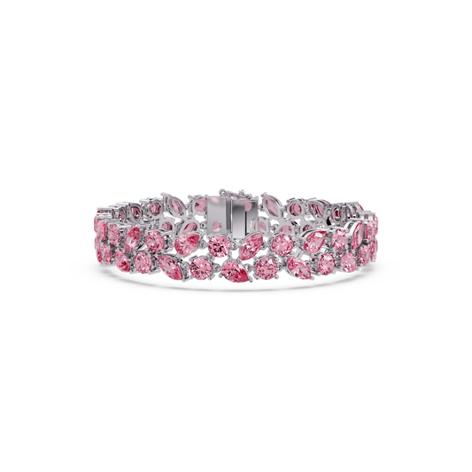 Three-row round, marquise and pear tourmaline pink colorstone tennis bracelet in white gold