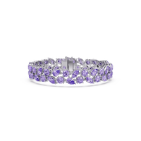 Three-row round, marquise and pear amethyst purple colorstone tennis bracelet in white gold