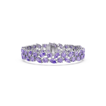 Three-row round, marquise and pear amethyst purple colorstone tennis bracelet in white gold