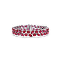 Three-row round, marquise and pear ruby red colorstone tennis bracelet in white gold