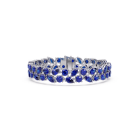 Three-row round, marquise and pear sapphire blue colorstone tennis bracelet in white gold