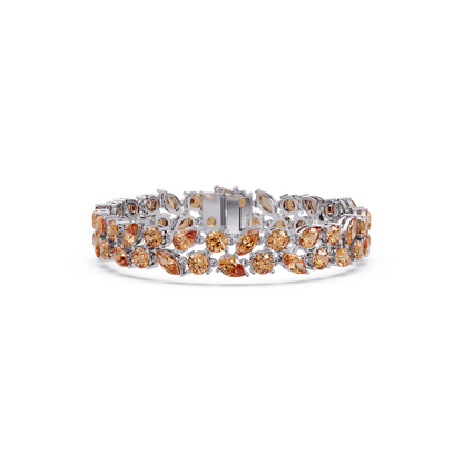 Three-row round, marquise and pear champagne topaz colorstone tennis bracelet in white gold