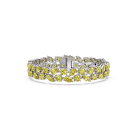 Three-row round, marquise and pear citrine yellow colorstone tennis bracelet in white gold