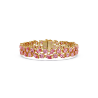 Three-row round, marquise and pear tourmaline pink colorstone tennis bracelet in yellow gold
