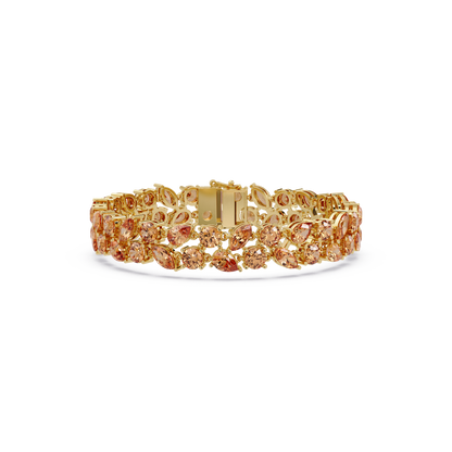 Three-row round, marquise and pear champagne topaz colorstone tennis bracelet in yellow gold