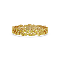 Three-row round, marquise and pear citrine yellow colorstone tennis bracelet in yellow gold