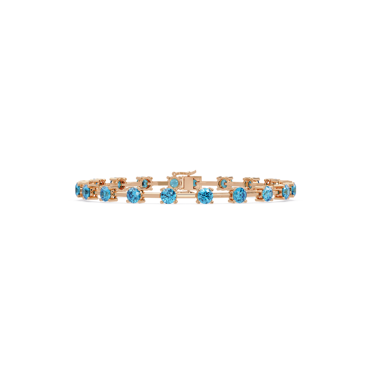 Round station aquamarine blue colorstone bracelet in rose gold