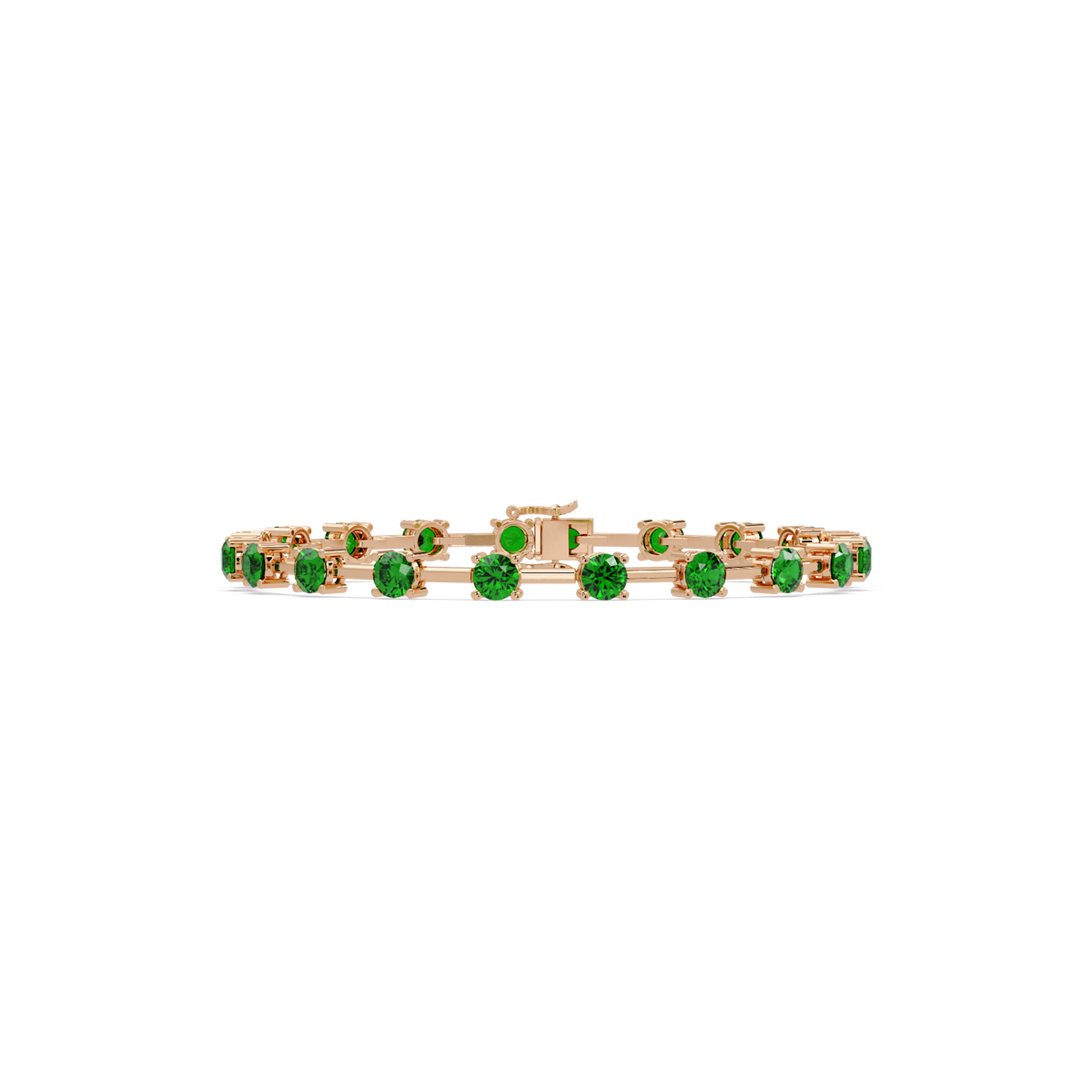 Round station emerald green colorstone bracelet in rose gold