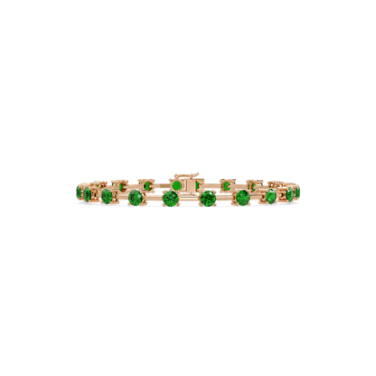 Round station emerald green colorstone bracelet in rose gold