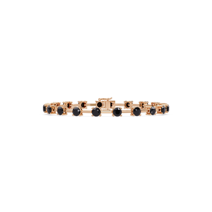 Round station onyx colorstone bracelet in rose gold