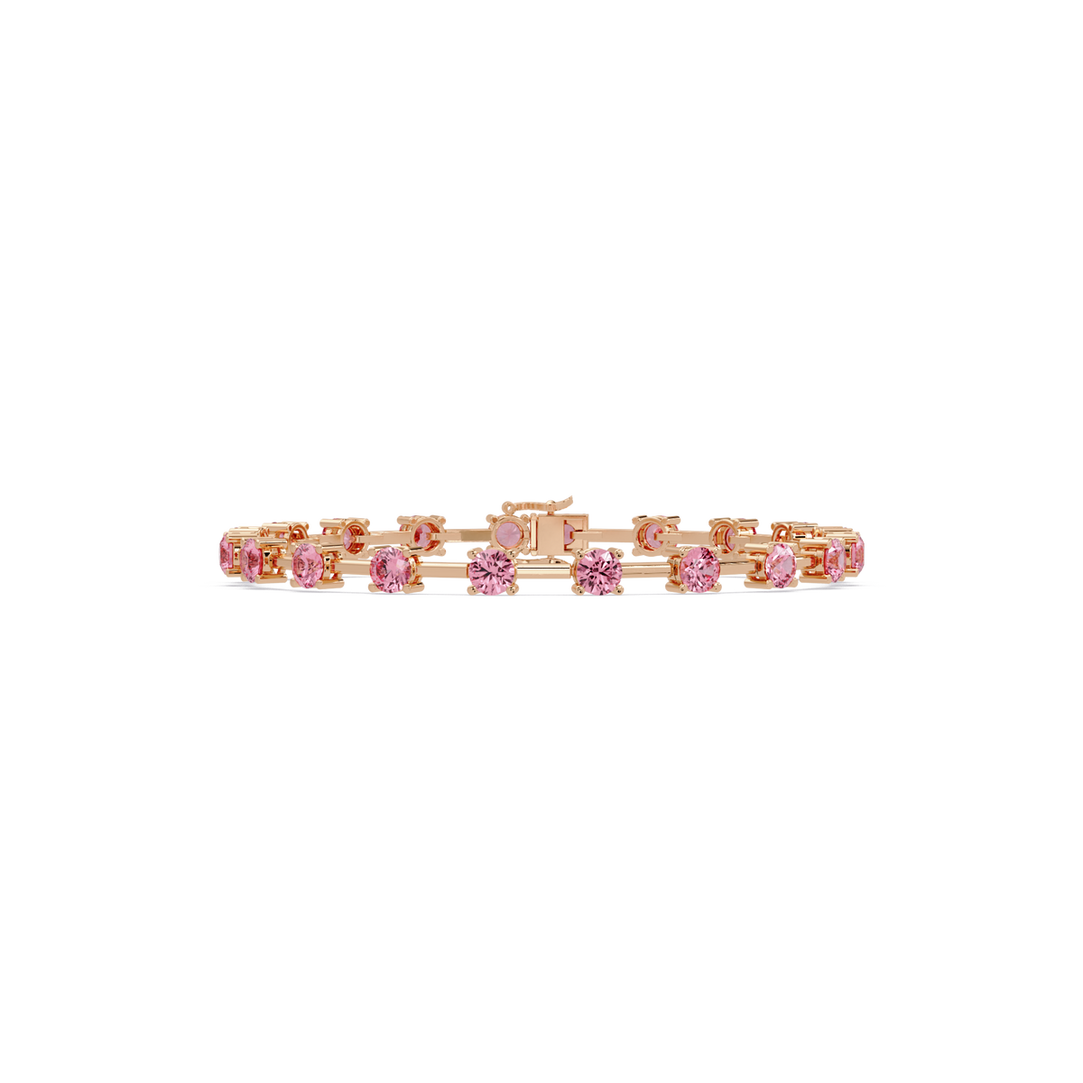Round station tourmaline pink colorstone bracelet in rose gold
