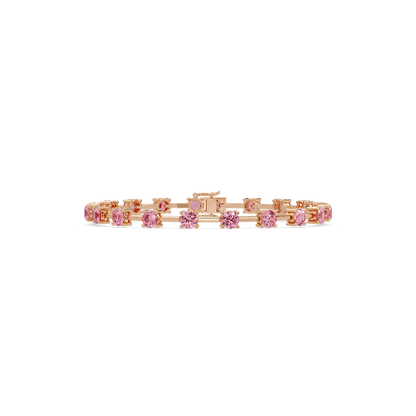 Round station tourmaline pink colorstone bracelet in rose gold