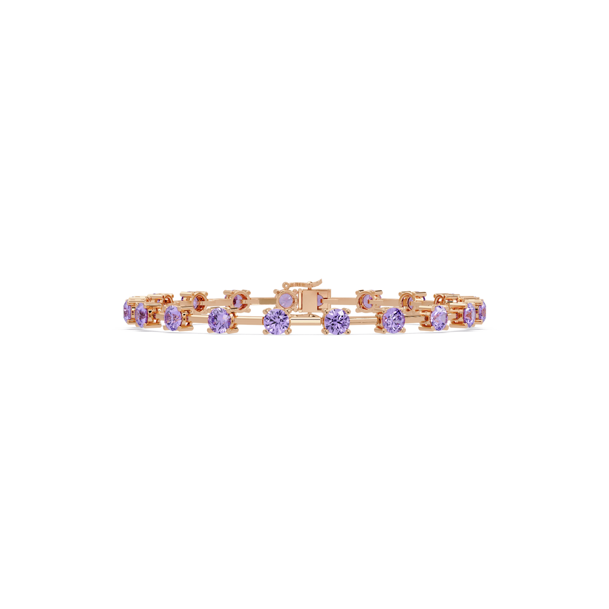 Round station amethyst purple colorstone bracelet in rose gold