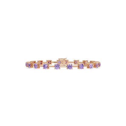 Round station amethyst purple colorstone bracelet in rose gold
