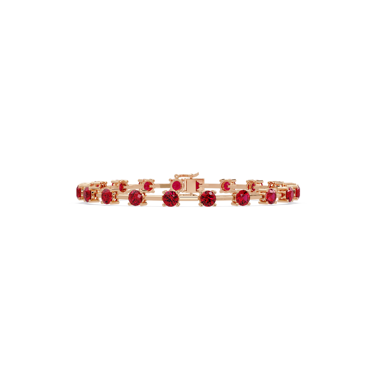 Round station ruby red colorstone bracelet in rose gold