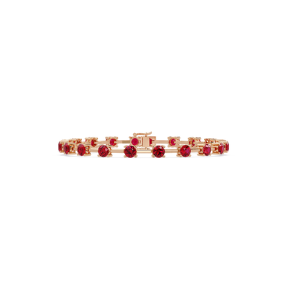 Round station ruby red colorstone bracelet in rose gold
