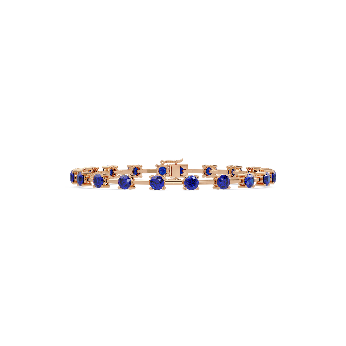 Round station sapphire blue colorstone bracelet in rose gold