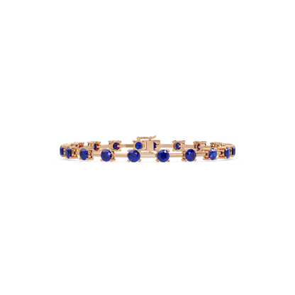 Round station sapphire blue colorstone bracelet in rose gold