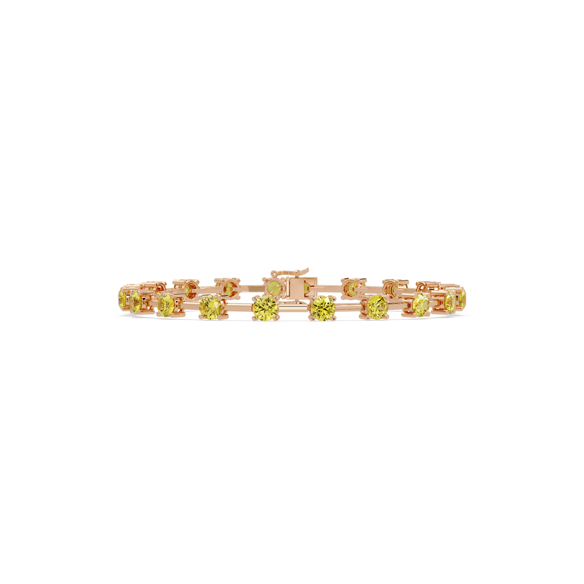 Round station citrine yellow colorstone bracelet in rose gold