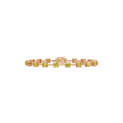 Round station citrine yellow colorstone bracelet in rose gold