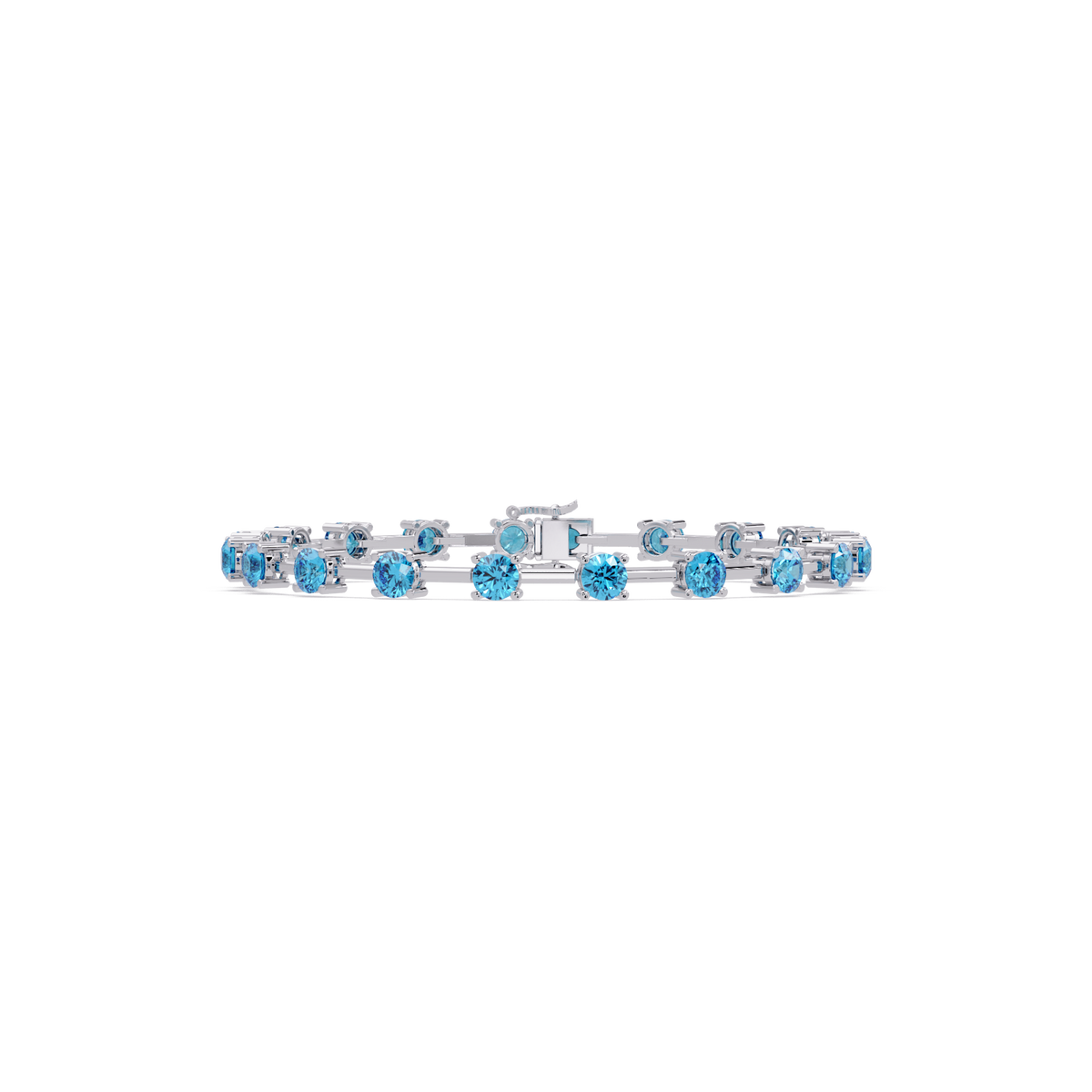 Round station aquamarine blue colorstone bracelet in white gold