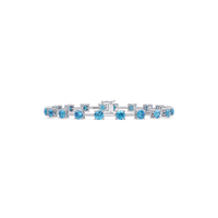 Round station aquamarine blue colorstone bracelet in white gold