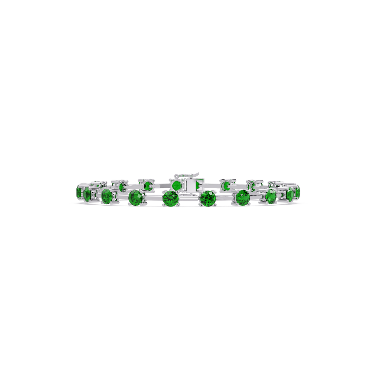 Round station emerald green colorstone bracelet in white gold