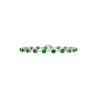 Round station emerald green colorstone bracelet in white gold