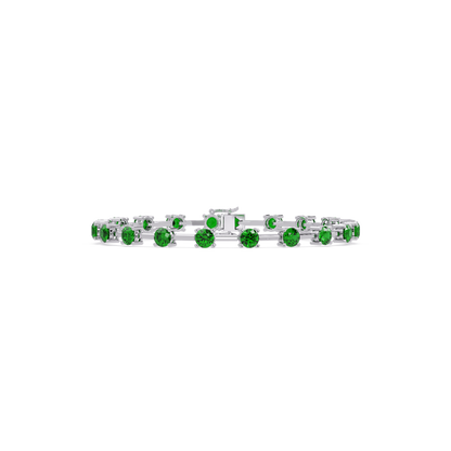 Round station emerald green colorstone bracelet in white gold