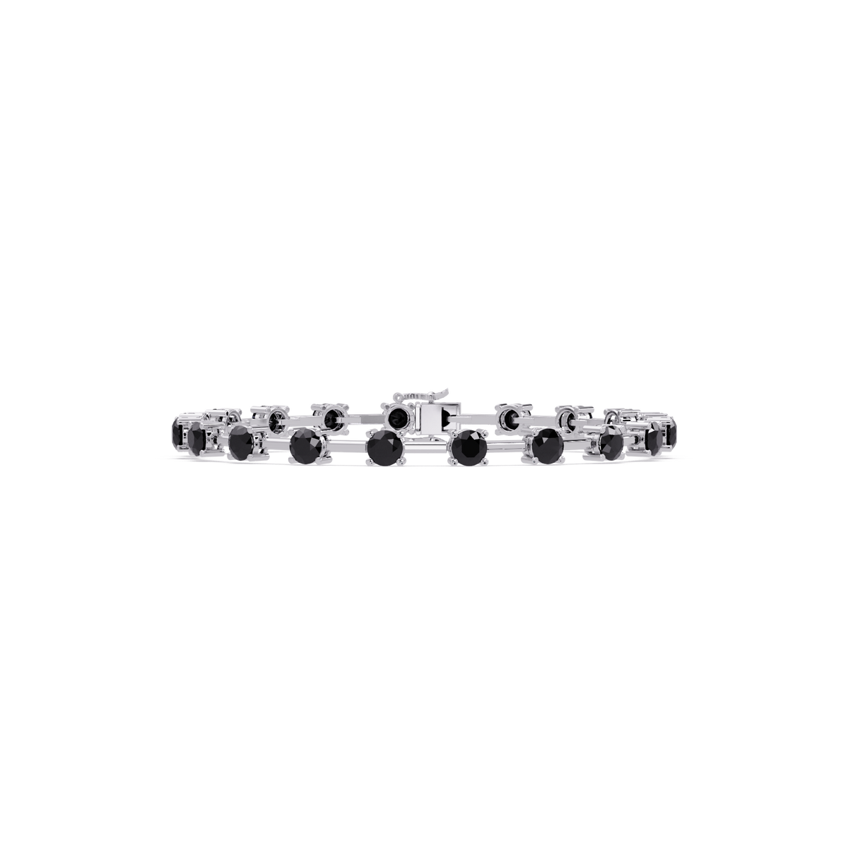 Round station onyx colorstone bracelet in white gold