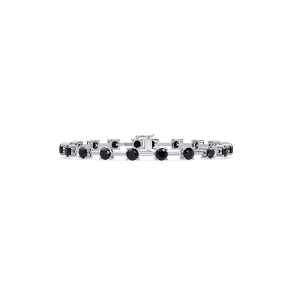 Round station onyx colorstone bracelet in white gold
