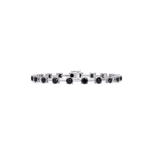 Round station onyx colorstone bracelet in white gold