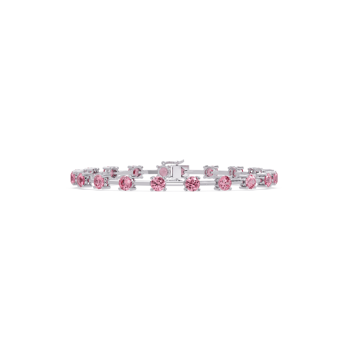 Round station tourmaline pink colorstone bracelet in white gold