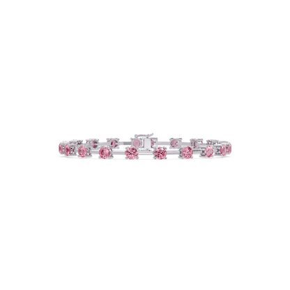 Round station tourmaline pink colorstone bracelet in white gold