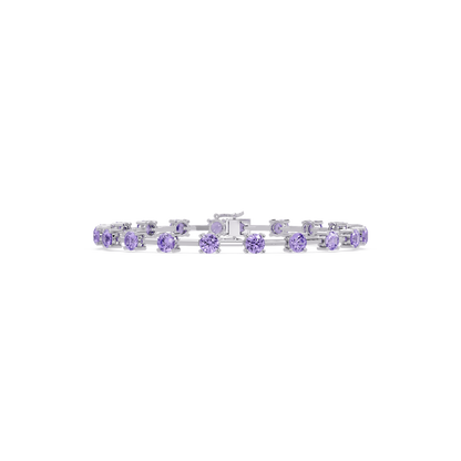 Round station amethyst purple colorstone bracelet in white gold