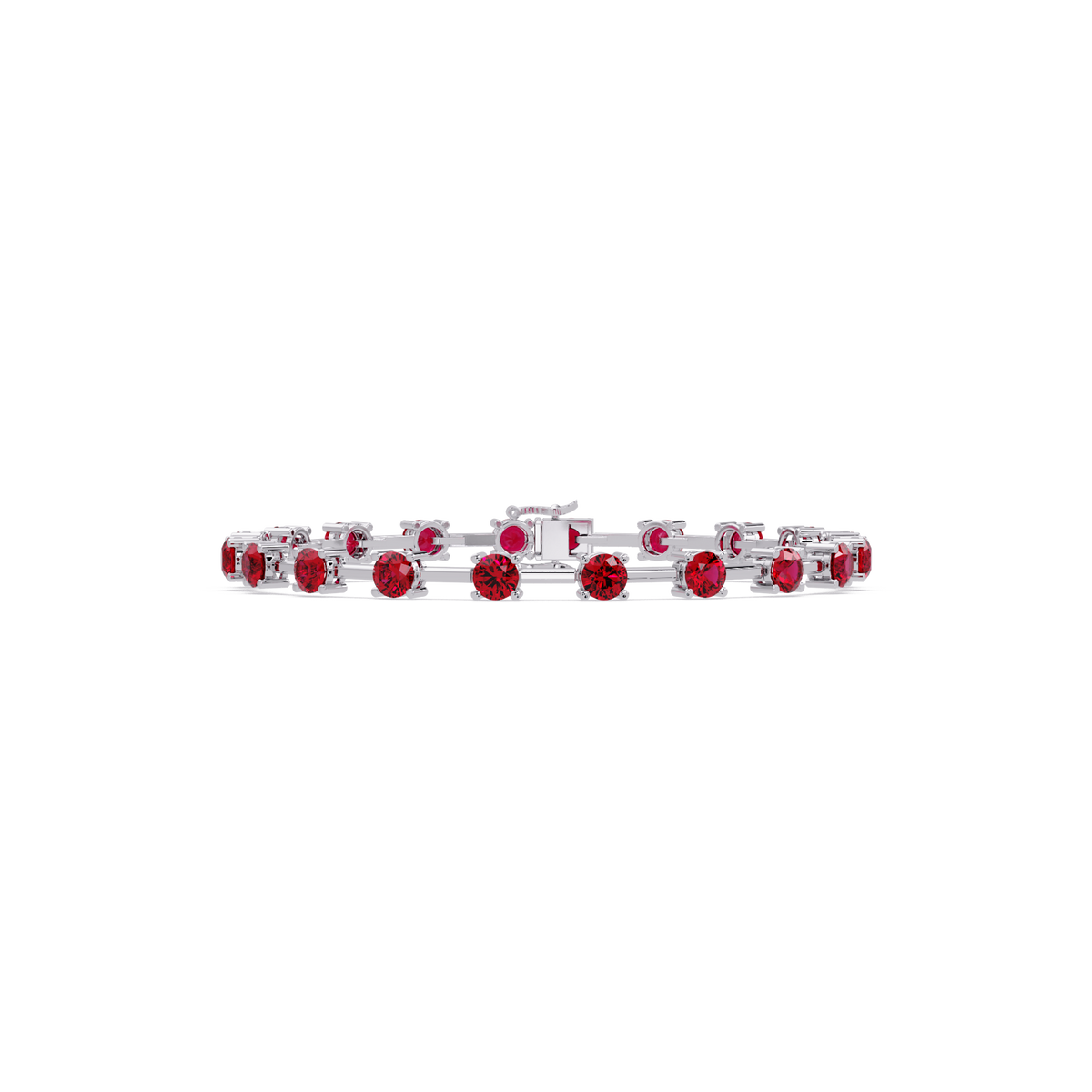 Round station ruby red colorstone bracelet in white gold