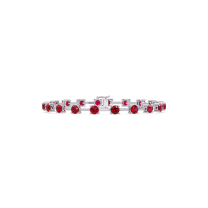 Round station ruby red colorstone bracelet in white gold