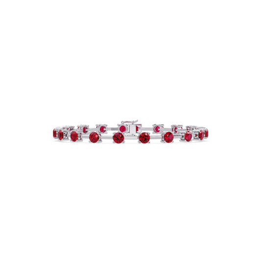 Round station ruby red colorstone bracelet in white gold