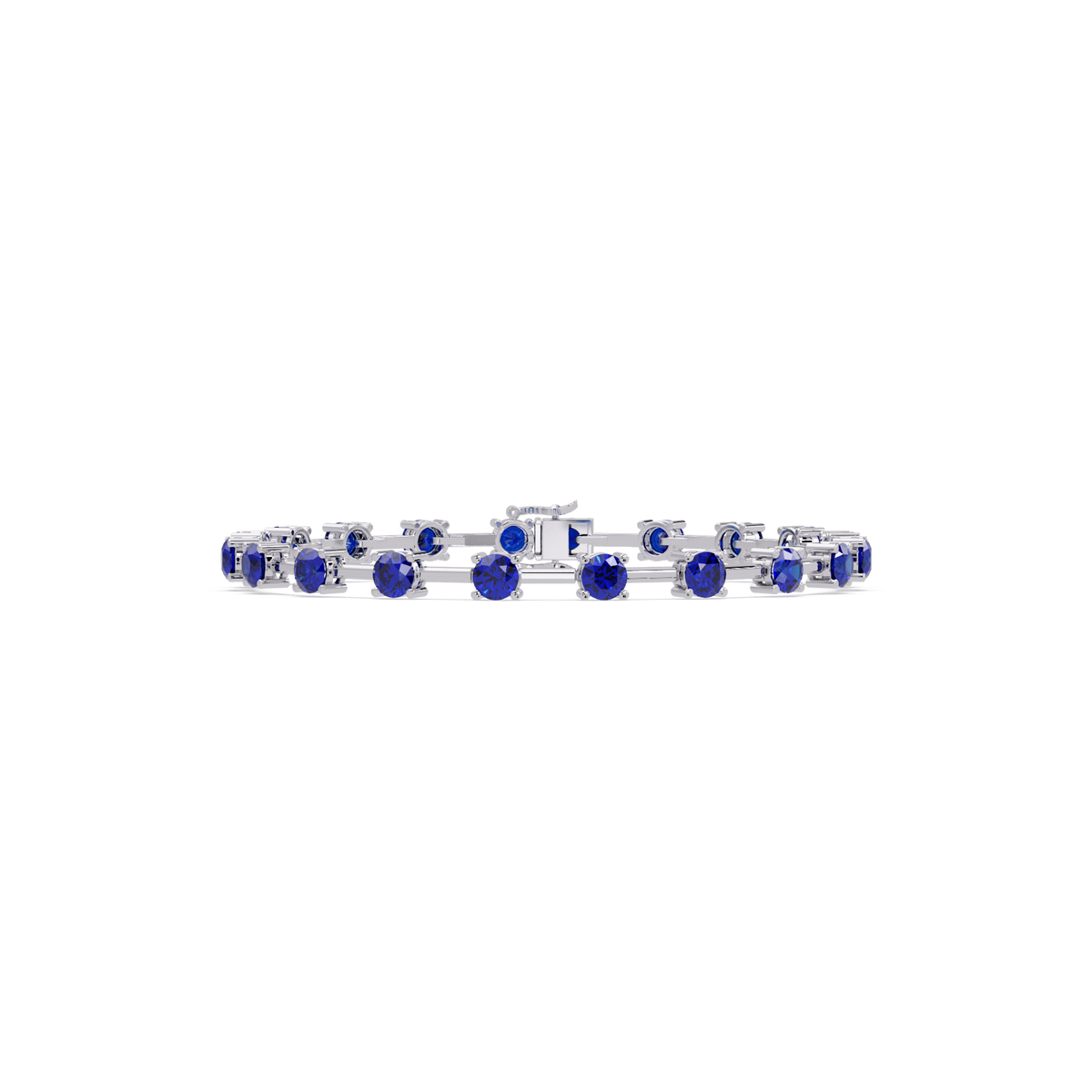 Round station sapphire blue colorstone bracelet in white gold