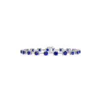Round station sapphire blue colorstone bracelet in white gold
