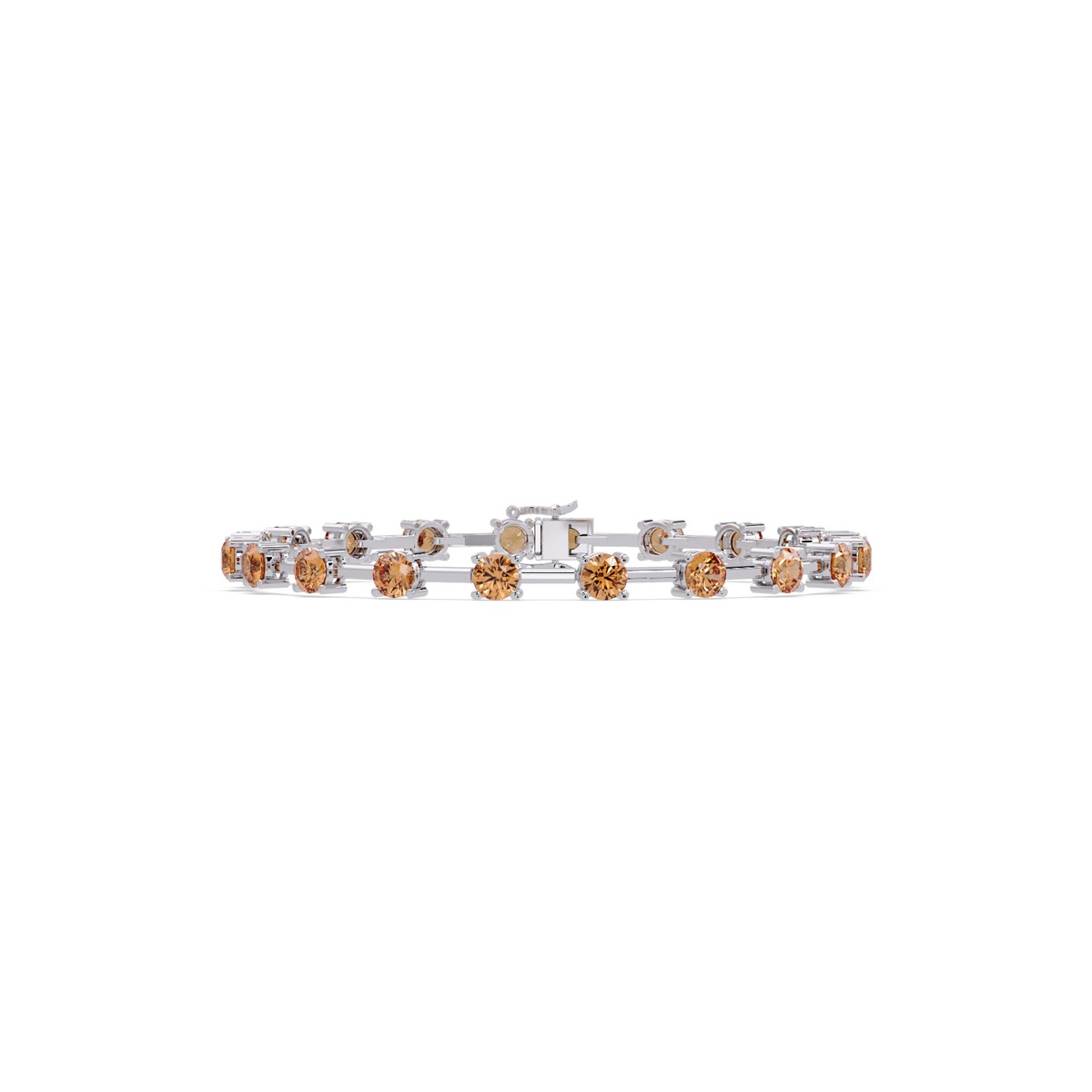 Round station champagne topaz colorstone bracelet in white gold