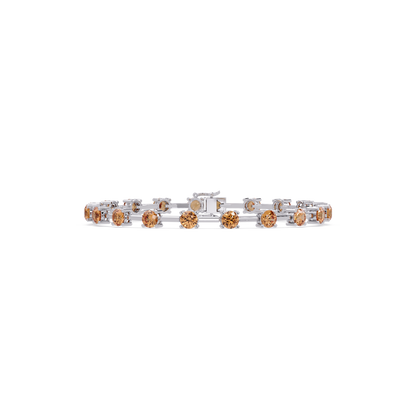 Round station champagne topaz colorstone bracelet in white gold
