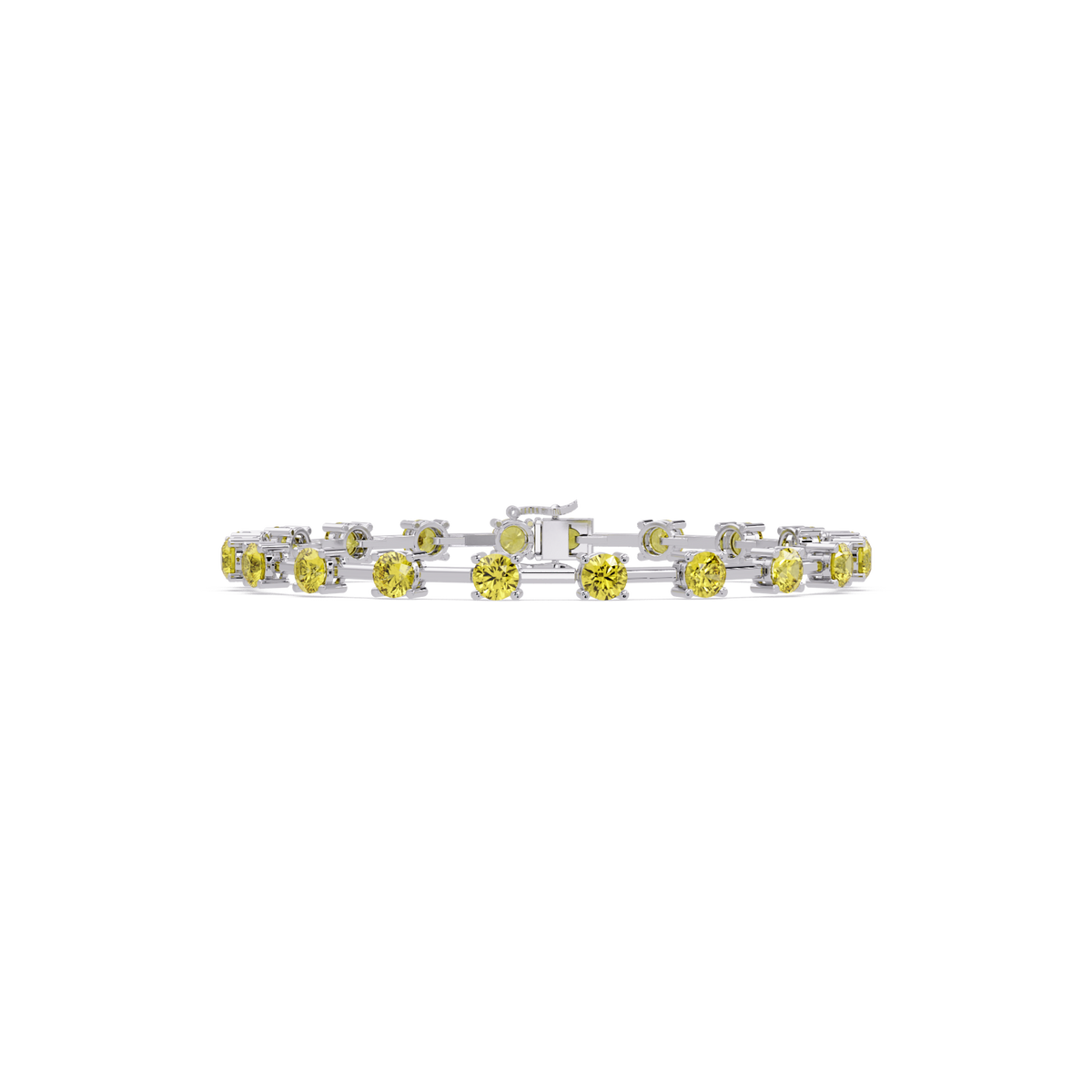 Round station citrine yellow colorstone bracelet in white gold