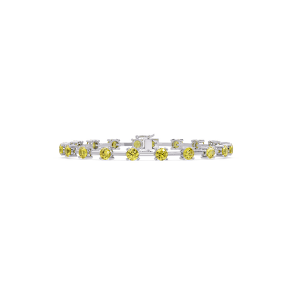 Round station citrine yellow colorstone bracelet in white gold