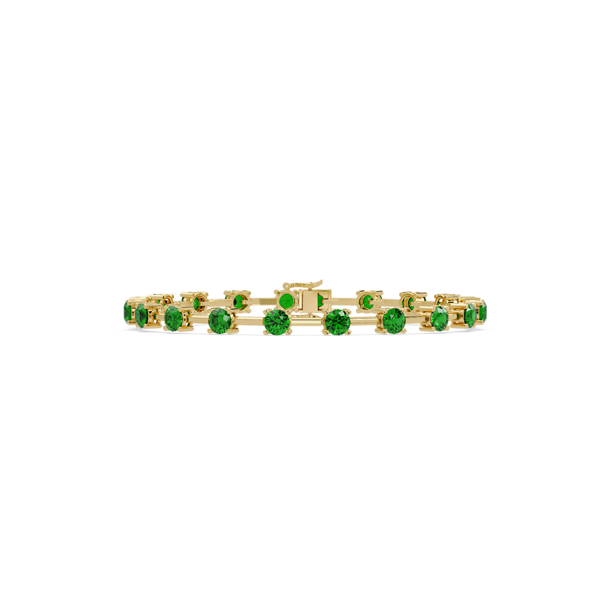 Round station emerald green colorstone bracelet in yellow gold